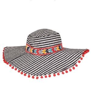 America & Beyond Samba Red Beaded Striped Bohemian Hat Medium NWT